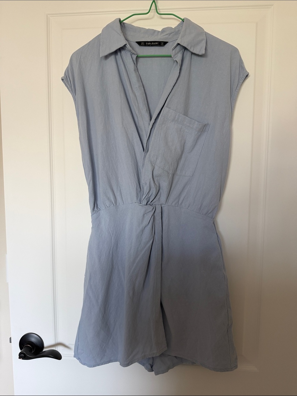 Zara Light Blue Collared Romper with Chest Pocket